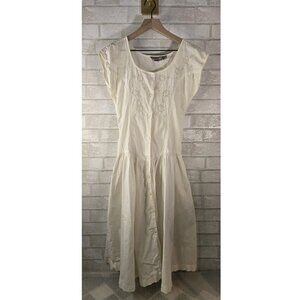 Phool White Full Button Drop Waist Midi Dress Floral Embroidery Cottagecore Sm